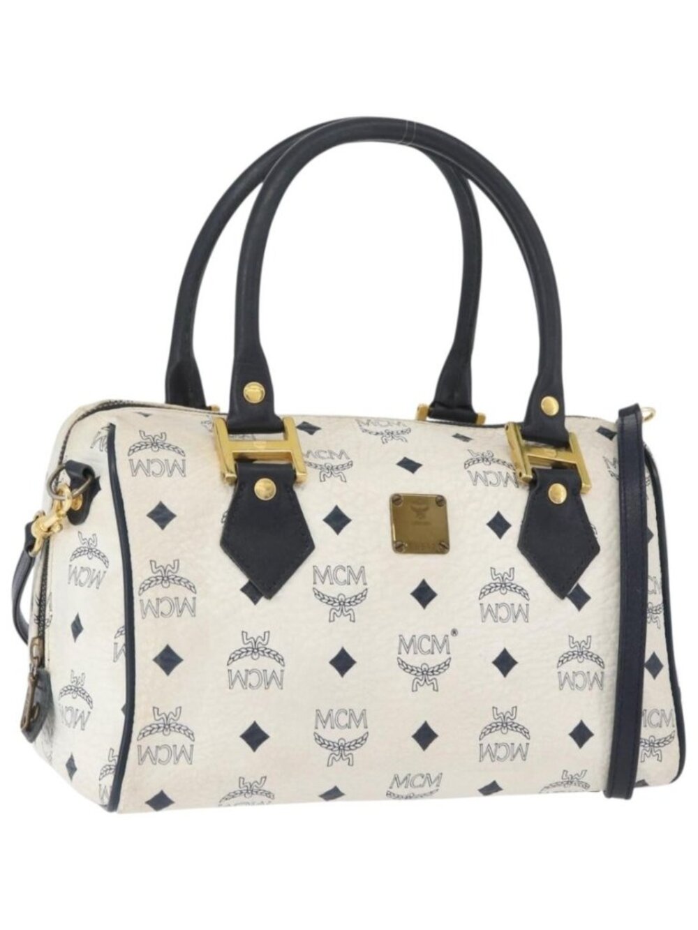 MCM Vicetos Logogram Boston Bag PVC Leather 2way White Gold